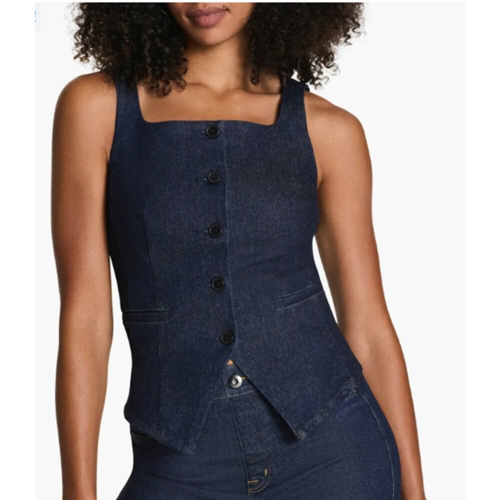SPANX Dark Indigo Denim Square Neck Tank Top - Picture 3 of 10